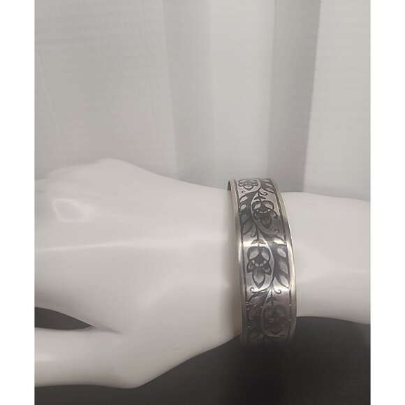 Vintage Soviet era 875 Sterling Silver Cuff Bracelet Niello Floral Design russia - Picture 5 of 9